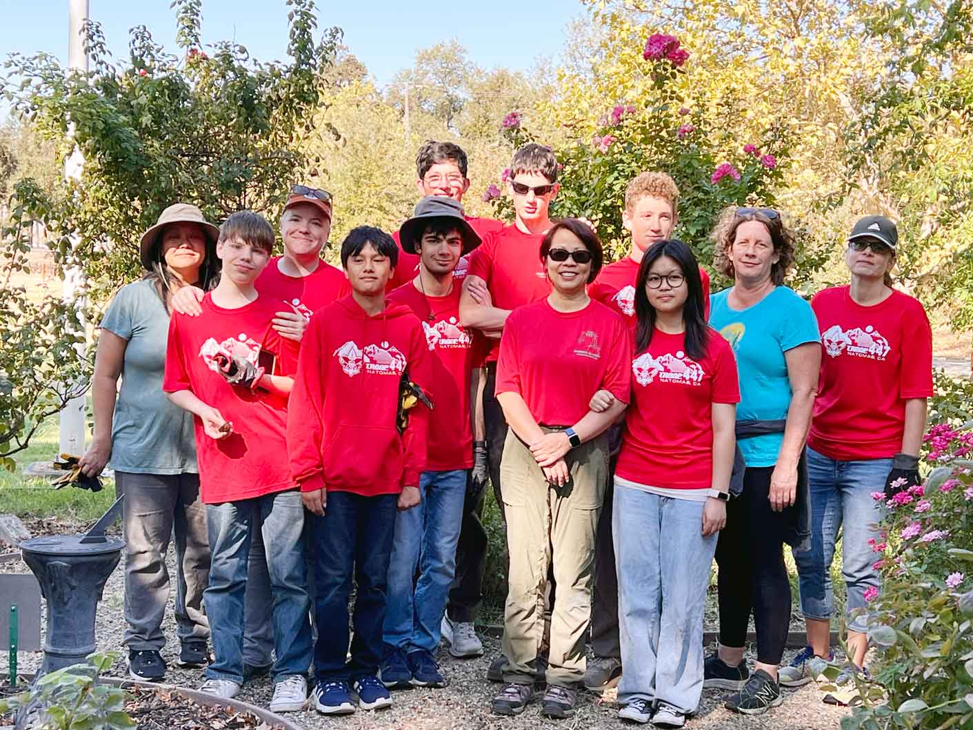 Troop 447 Scouts, parents, and volunteers together